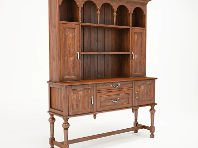 Traditional Wooden TV Stand with Open Shelves Cabinet Doors and Drawers and Decorative Legs Design 3d model
