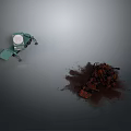 Green Mechanical Device With Rusted Metal Structure And Soil Debris On Gray Background 3d model
