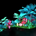 Whimsical Fantasy Garden Scene With Colorful Mushrooms Green Plants And Vibrant Leaves