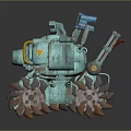 Teal Military Vehicle With Tracks Yellow Accents And Cannon