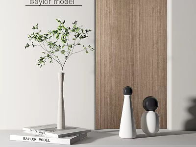 Minimalist Elegant Decorative Ornament Set With Green Plant Vase And White Ceramic Sculptures 3d model