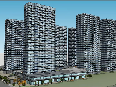 Modern High Rise Residential Building Complex With Surrounding Greenery And Roads 3d model