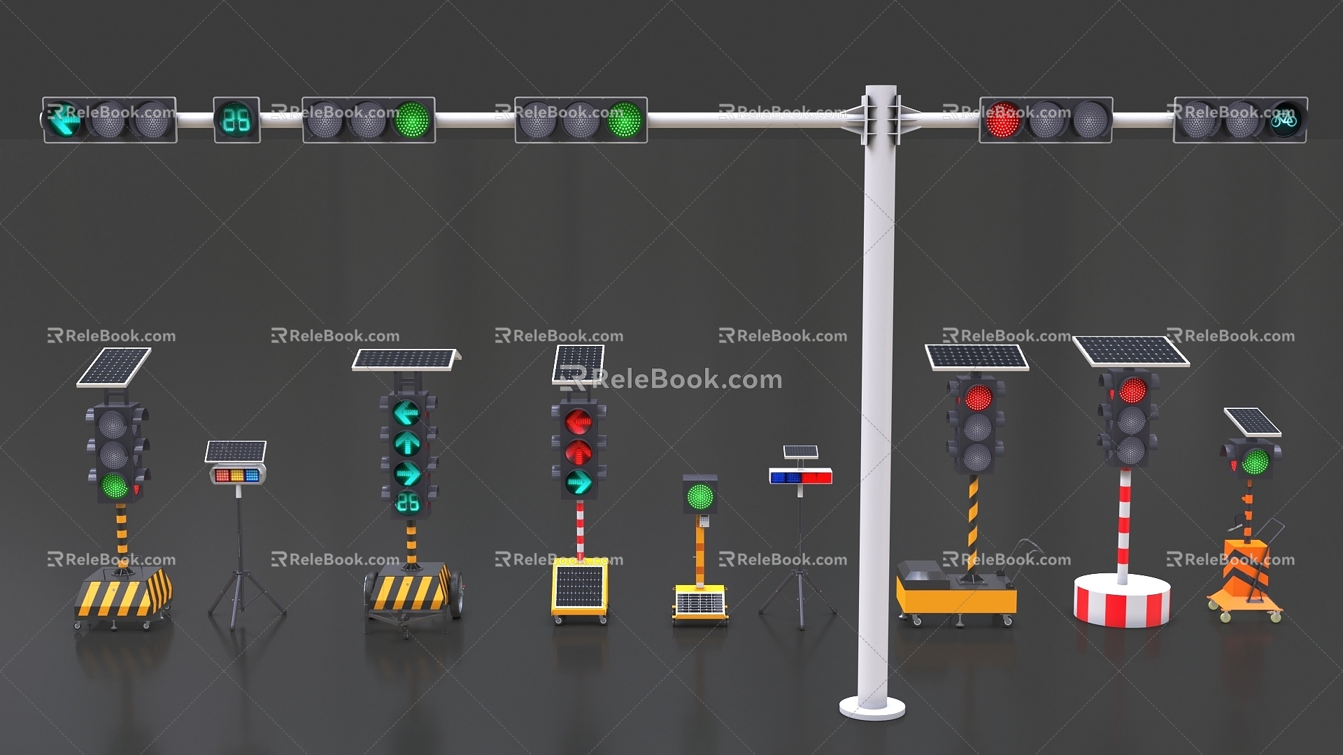 Signal light traffic light mobile traffic light temporary street light direction indicator solar mobile street light 3d model