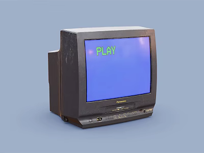 Vintage Panasonic CRT Television With Blue Screen Showing Green PLAY Text 3d model