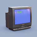 Vintage Panasonic CRT Television With Blue Screen Showing Green PLAY Text