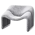 Modern Single Sofa With Textured Fabric And Curved Design For Living Room