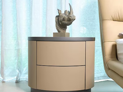 Beige Dresser With Round Top Two Drawers In Living Room With Curtains And Sofa 3d model