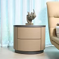 Beige Dresser With Round Top Two Drawers In Living Room With Curtains And Sofa