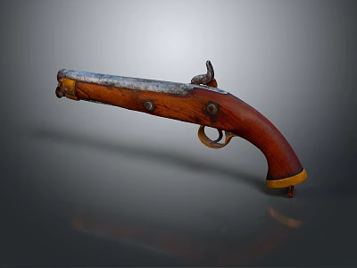 Antique Classic Pistol With Wooden Grip And Metal Barrel Design 3d model