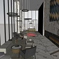 Modern Luxury Hotel Lobby Interior With Chandeliers Comfortable Sofas Fireplace And Geometric Rug