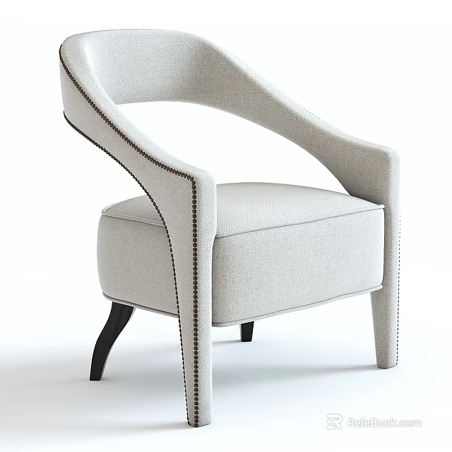 Modern Light Gray Fabric Accent Chair With Stitched Armrests And Black Legs 3d model 