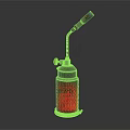 Vintage Red Glass Bottle With Metal Nozzle And Brass Valve On Reflective Surface