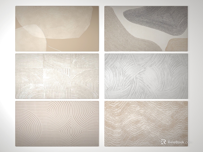 Modern Square Rugs With Abstract Geometric Wave Patterns In Neutral Beige Gray White Tones 3d model 