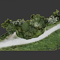Natural Terrain Model Featuring Green Grass Stone Wall Vines Winding Path And Trees
