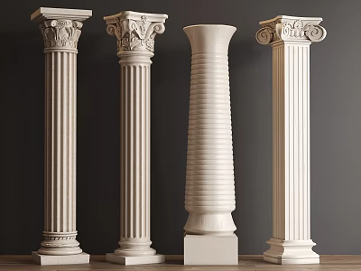 Various Styled Classical White Stone Columns With Carved Details And Fluted Patterns 3d model