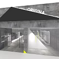 Modern Clothing Store Interior With Gray Flooring White Counters Metal Frames And Lighting