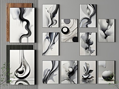 Black and White Ink Hanging Paintings Italian Decorative Hanging Paintings 3d model