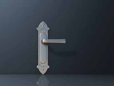 Decorative Silver Metal Door Handle With Ornate Design On Dark Wall 3d model