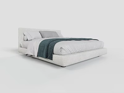 Modern Bedroom Interior With Double Bed And Upholstered Headboard Plus Linen Bedding 3d model