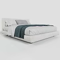 Modern Bedroom Interior With Double Bed And Upholstered Headboard Plus Linen Bedding