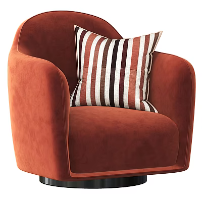 Comfortable Orange Single Sofa With Striped Pillow And Modern Velvet Design 3d model