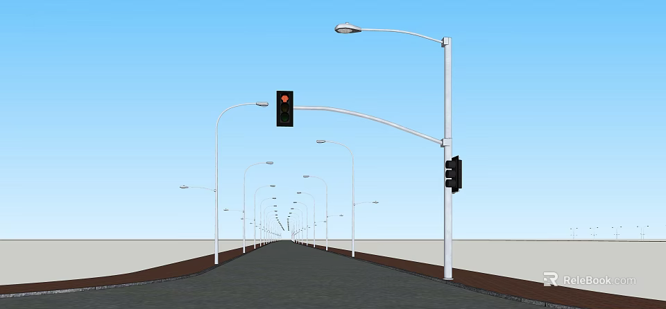 Outdoor Street Lights For Night Illumination Along Road With Curved Poles Design 3d model 