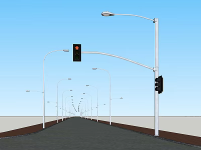 Outdoor Street Lights For Night Illumination Along Road With Curved Poles Design 3d model