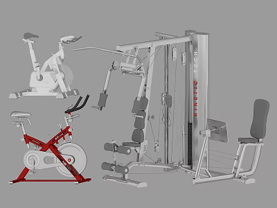 Sports Equipment Collection Featuring Exercise Bike Multi Functional Trainer And Weight Bench 3d model