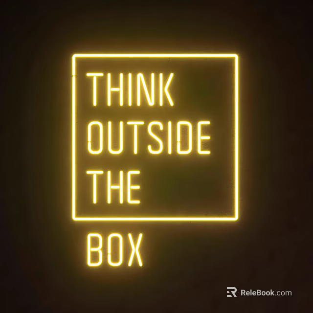 Yellow Square Neon Decorative Light With Think Outside The Box On Dark Background 3d model 