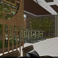Chinese Style Restaurant Interior With Wooden Ceiling Red Pendant Lights And Beige Sofas