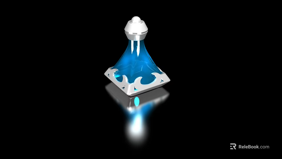 Cartoon Style Blue Decorative Object With White Top And Glowing Body On Black Background 3d model 