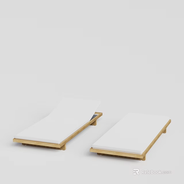 Two Modern Outdoor Lounge Chairs With Wooden Frame And White Cushions 3d model 