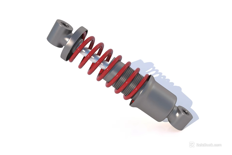 Automotive Shock Absorber With Metal Components And Red Coil Spring 3d model 