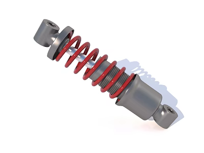 Automotive Shock Absorber With Metal Components And Red Coil Spring 3d model