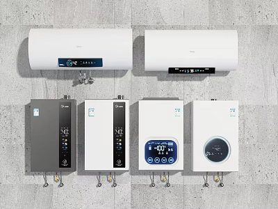 Modern Household Water Heaters And Wall Hung Boilers With Various Designs And Control Panels 3d model