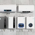 Modern Household Water Heaters And Wall Hung Boilers With Various Designs And Control Panels