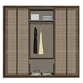 Modern Wooden Wardrobe with Wicker Doors Interior Storage Shelves and Hanging Space for Folded Clothes