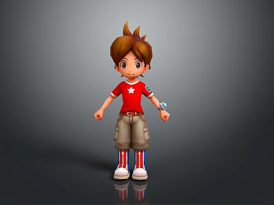 Cartoon Man With Brown Hair In Red Star T Shirt Khaki Shorts And White Shoes 3d model