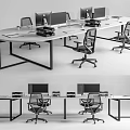Modern Office Desk Setup With Computers Ergonomic Chairs And Workspace Design 3d model