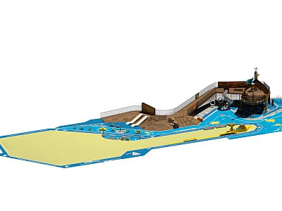 Large Water Slide Playground Structure With Curved Tracks Pool Area And Wooden Platforms 3d model