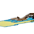 Large Water Slide Playground Structure With Curved Tracks Pool Area And Wooden Platforms