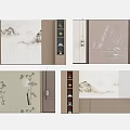 Chinese Style Bed Background Wall With Landscape Floral And Storage 3d model