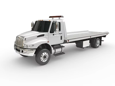 White Commercial Flatbed Truck With Extended Flatbed And Cab Features 3d model
