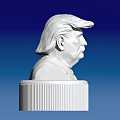 Detailed White Carved Trump Bust Sculpture With Striped Column Base