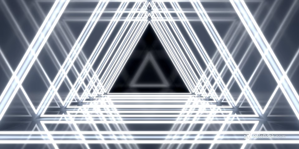 Abstract Geometric Art With Futuristic White Lines And Central Black Triangle 3d model 