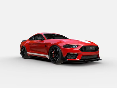 Red Ford Mustang Sports Car With Black Wheels And White Racing Stripes 3d model