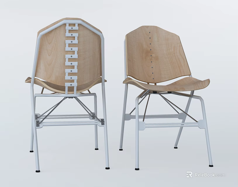 Modern Leisure Chair With Wooden Backrest And Metal Frame Design Structure 3d model 