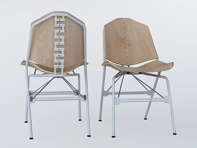 Modern Leisure Chair With Wooden Backrest And Metal Frame Design Structure 3d model