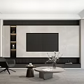 Modern Living Room TV Background Wall Design With Marble Panels And Built-in Shelves