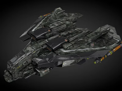 Detailed Sci-Fi Spacecraft 3D Model Featuring Armored Hull And Weapon Details 3d model